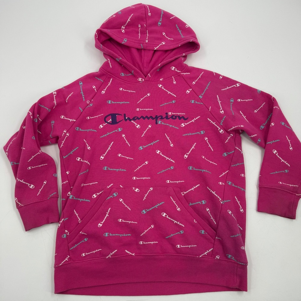 Champion All‎ Over Logo Hoodie Pink Authentic Athleticwear Girls XL